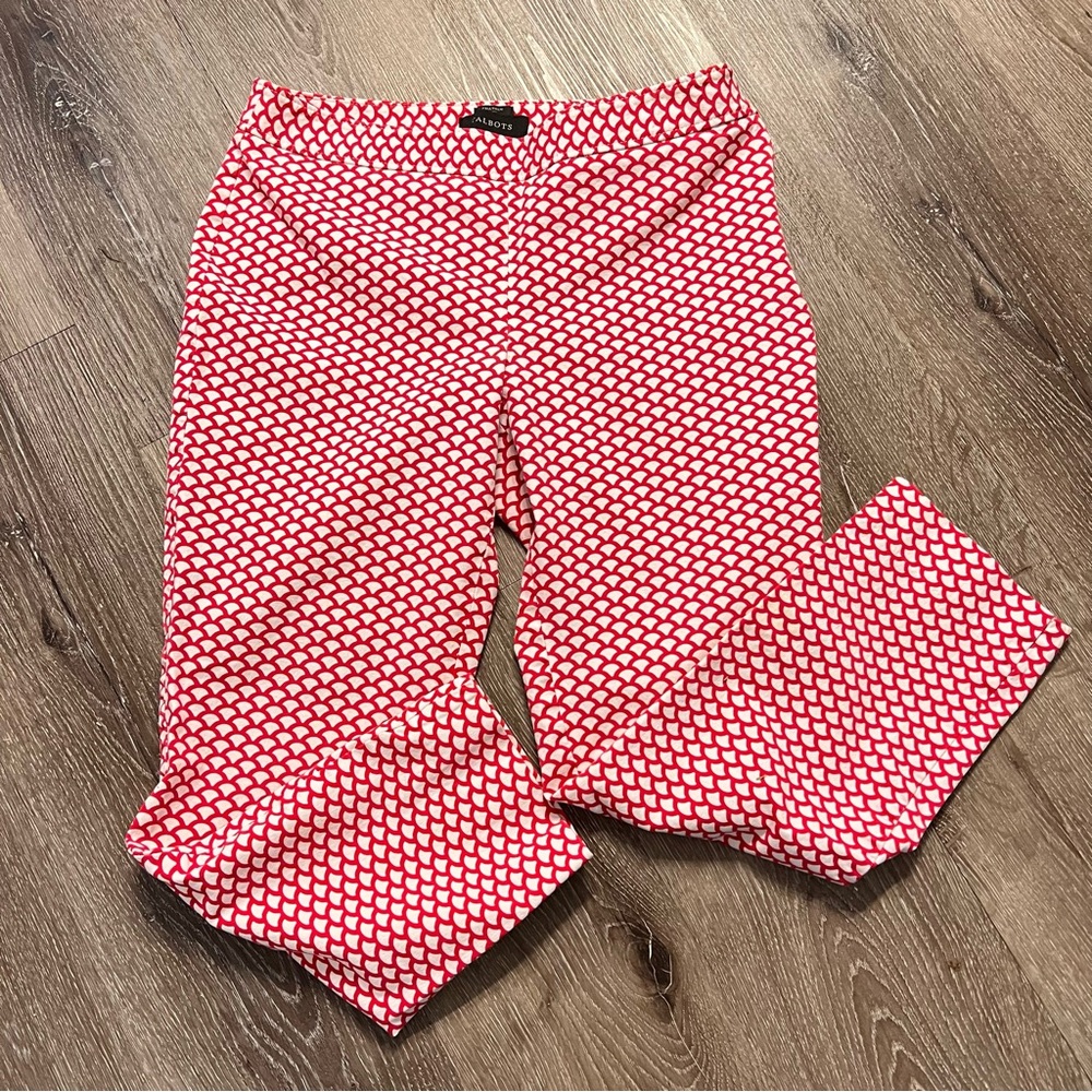 Talbots Women's Red and White Trousers size 8 Side Zipper Inseam 25 Rise 10 in